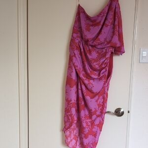 Do+Be Floral Pink/Red One-Shoulder Dress M-L
